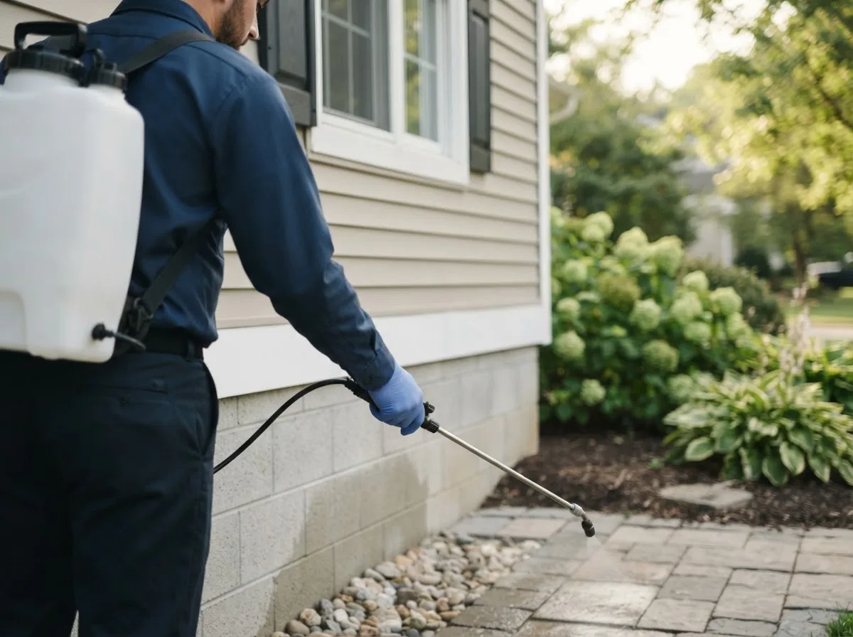 Pest control technician inspecting a home in Driver, AR